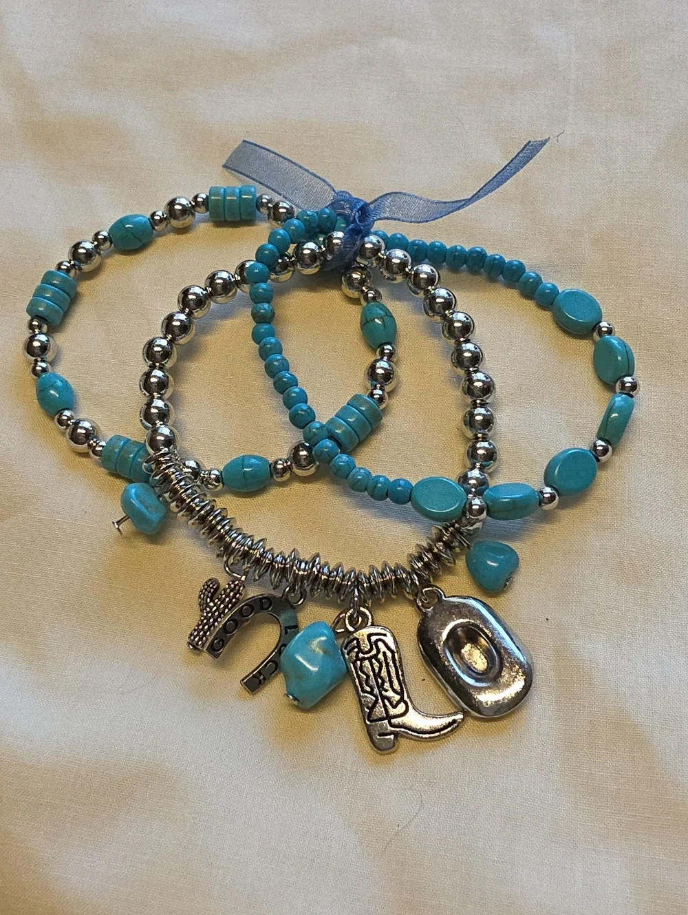 Turquoise Beaded Charm Bracelet Set
